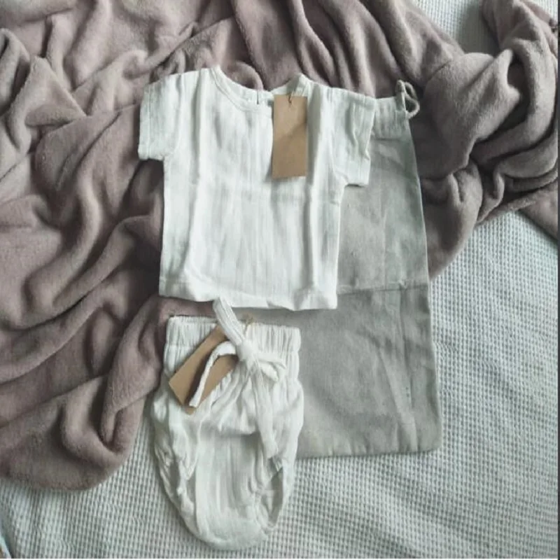 2020 летние льняные комплекты одежды для маленьких мальчиков и девочек