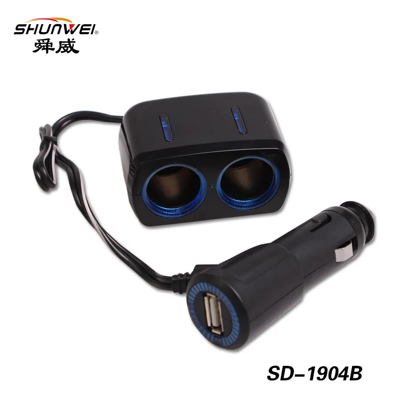 Shun Wei два отверстия с USB прикуривателем автомобильного дистрибьютора питания
