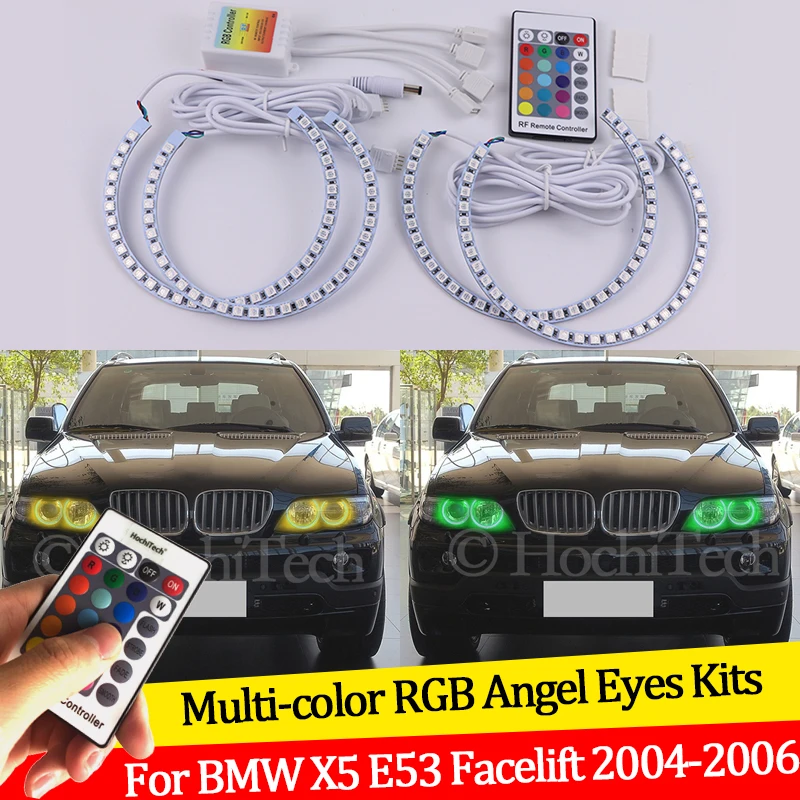 

For BMW X5 E53 Facelift 2004 2005 2006 16 colors RGB Angel Eyes LED Halo Rings RF Wireless Control DRL