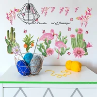 creative flamingo cactus flower animals wall stickers diy tree leaves mural decals for house kids bedroom living room decoration