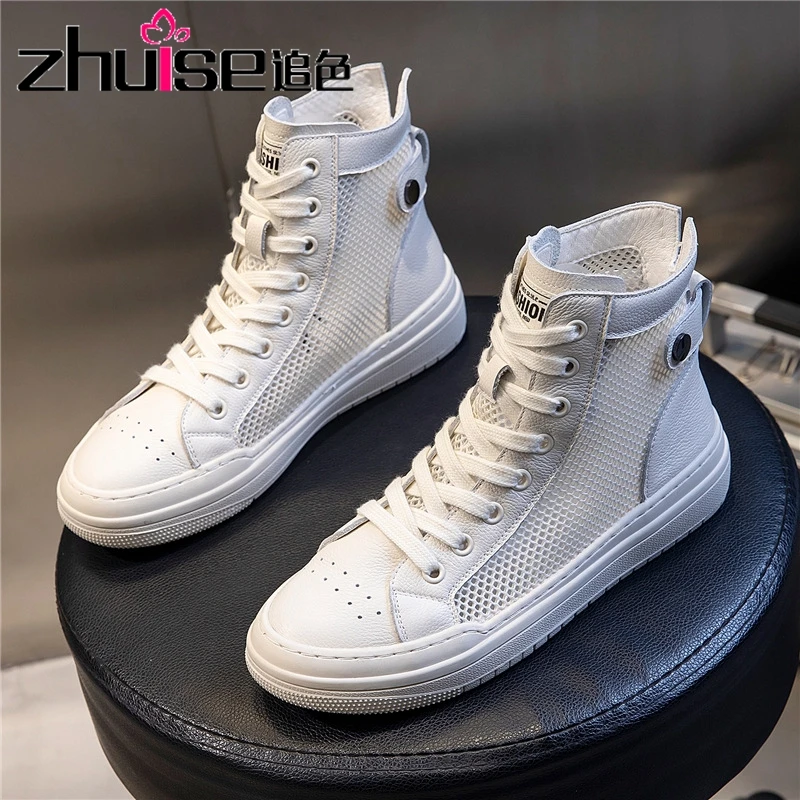 

Leather women's shoes mid-tube sandals 2021 new summer breathable net boots Chelsea riding boots flat shoes tide