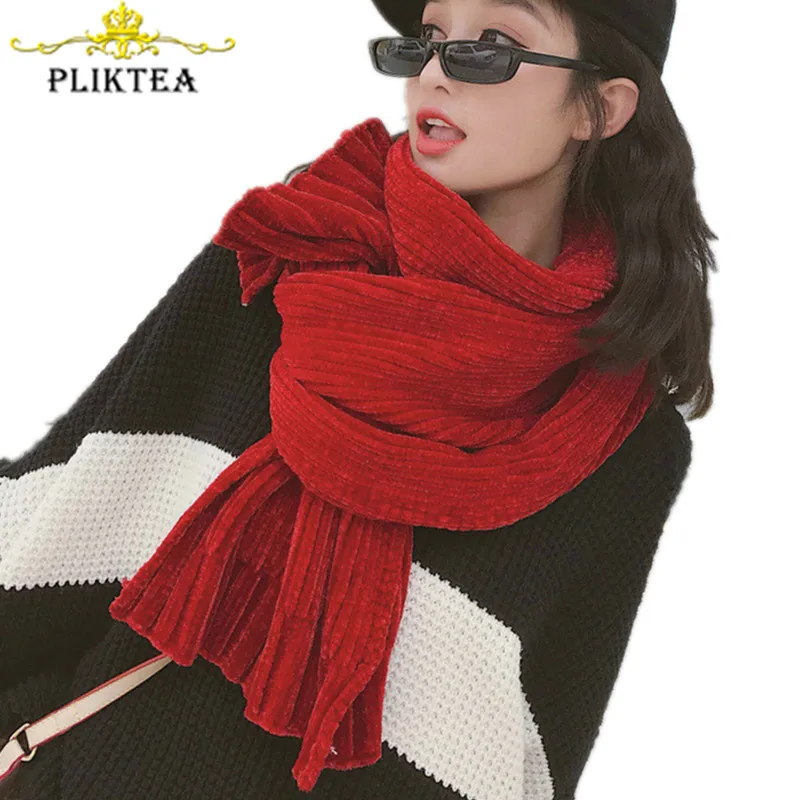 

2020 High Quality Chenille Gray Long Winter Scarf Thick Warm WomenRed Scarves New Solid Color Camel Lady Beige Foulard Femme