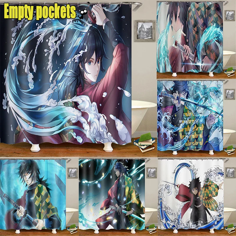 

Demon Slayer Tomioka Giyuu Breath of fire 3D Anime Shower Curtain for Creative Personality Shower Curtain for Bathroom Decor