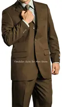 2Pcs Slim Fit Dark Brown Coat Custom Made Casual Blazer Trousers Men's Suits Sets Groomsmen Wedding Party Wear Male Jacket+Pants (2)