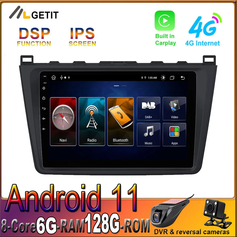 Автомагнитола для Mazda 6 2 GH 2007 2012 Android 11 + 128G DSP CARPLAY GPS Мультимедийная навигация WIFI
