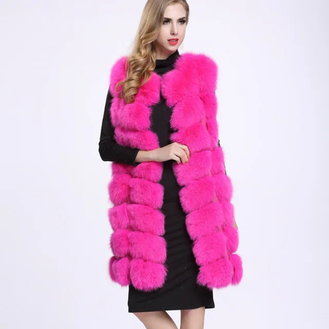 rose red 8 шагов, S-6XL размера плюс, имитация лисьего меха, шуба женская, Средний Восток, роскошный, толстый, искусственный мех, жилет, теплое пальто wj1235 - Цвет: rose red