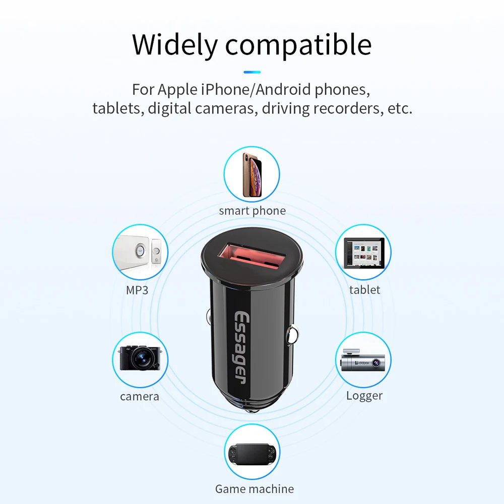 essager mini usb car charger quick charge qc 3 0 qc3 0 fast charging car usb charger for xiaomi mi samsung iphone mobile phone free global shipping