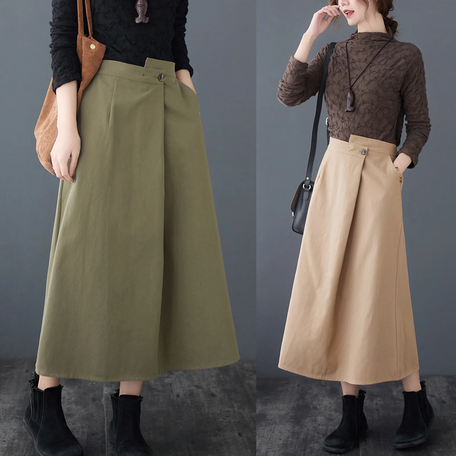

Korean 2021 Women Vintage Skirt Irregular High Elastic Waist Lady Skirt Female Spring Sweet A-line Long Skirt Casual Fit Skirt