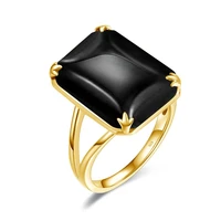 luxury black onyx rings for women real 925 sterling silver gemstones design 1318mm rectangle stone gold plated vintage jewelery