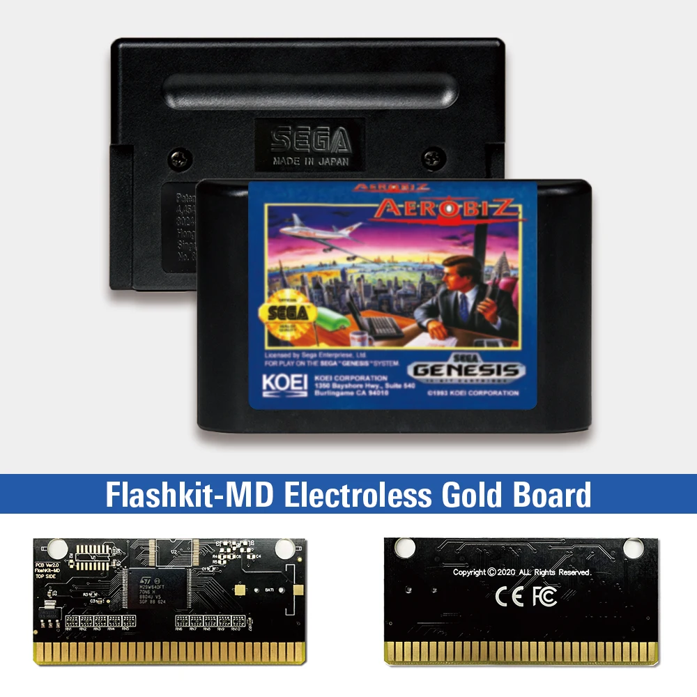 

Aerobiz - USA метки Flashkit MD никелевое золото схема на основе печатной платы для Sega Genesis Megadrive игровая консоль