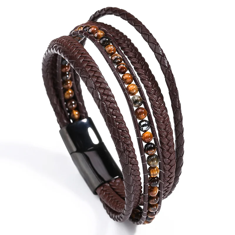 Dark beads ZG кожаный браслет мужской черный нержавеющая сталь магнитная пряжка бусины браслет ювелирные изделия лучший подарок мужские s браслеты - Окраска металла: Dark beads