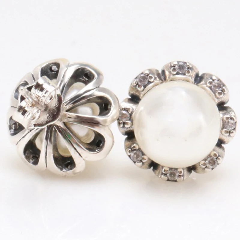 

Original 925 Sterling Silver Pan Earring Creative Crystal Cz Pearl Earrings For Women Wedding Gift Fashion Jewelry