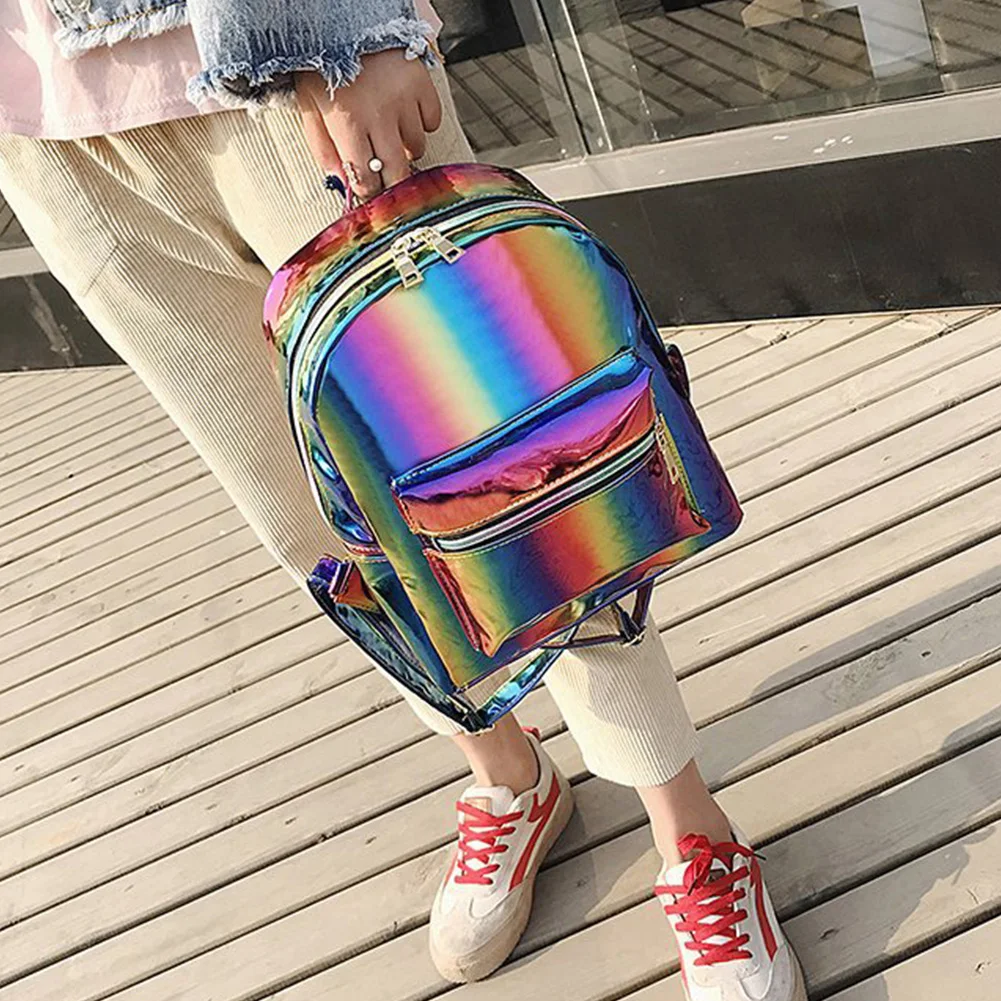 Застежка молния регулируемый ремень рюкзак женский дорожный Радужная хит Цвет