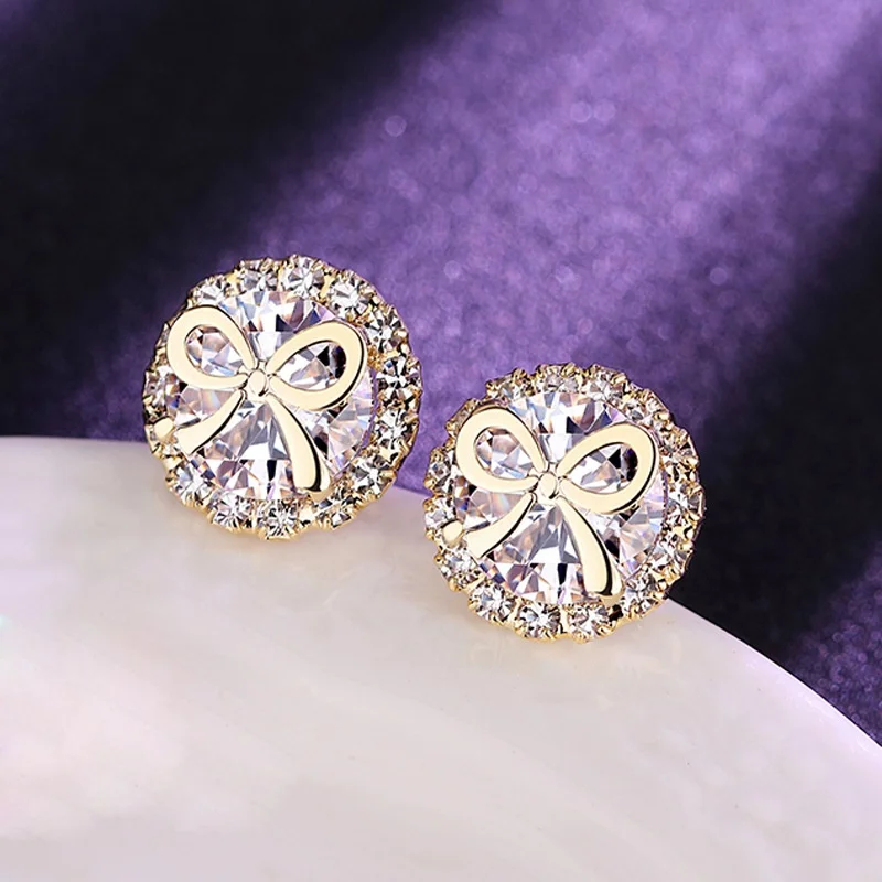 

Mifeiya Fashion Wedding Dazzling Rhinestone Stud Earrings Round Ball Bow Bowknot AAA Clear Zircon Earrings for Wedding Jewelry