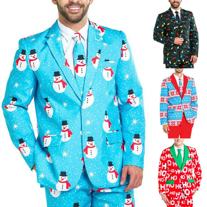 Модный костюм с принтом для рождественских праздников Мужской Блейзер на