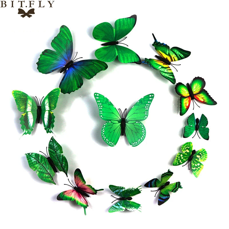 12 шт стикер на стену с бабочками наклейки Новогодние украшения для дома 3D бабочки