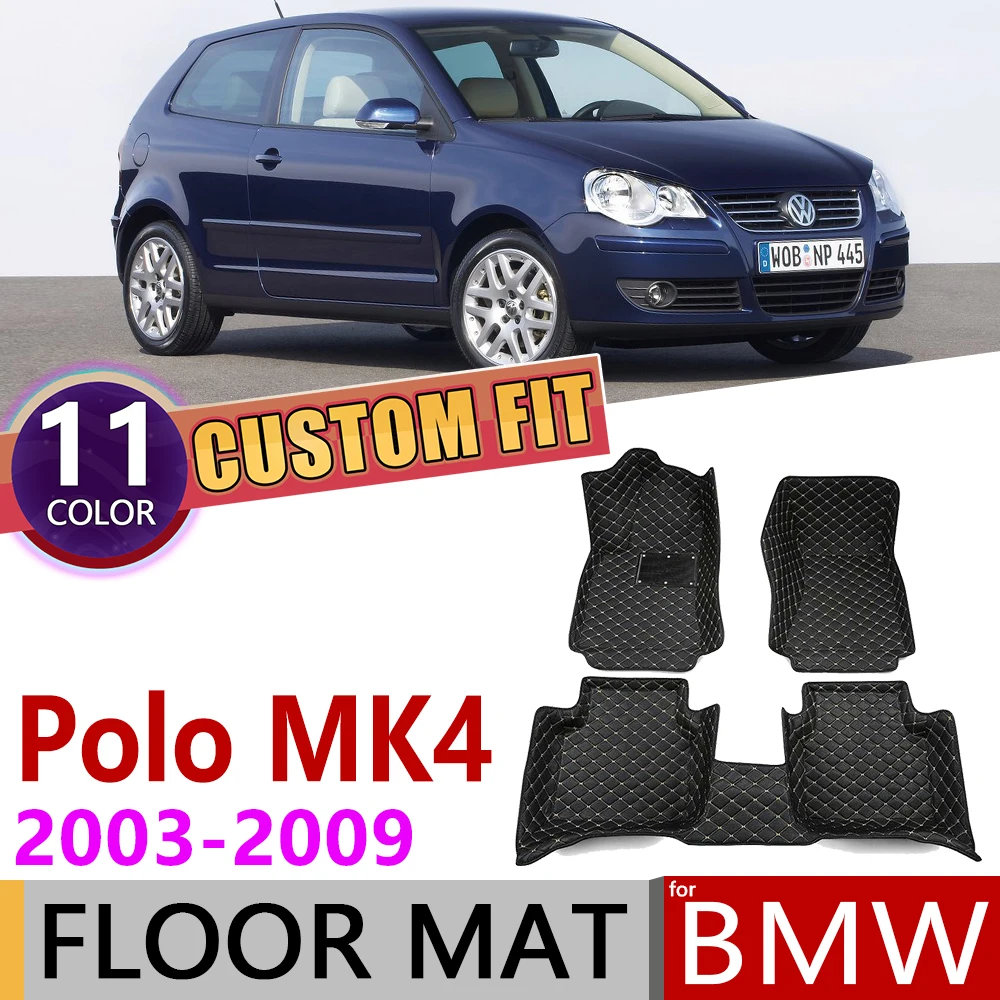 Изготовленный На Заказ Кожаный Автомобильный Брелок коврики для Volkswagen VW Polo MK4 9N 2003~ 2009 2-дверный 5 мест для ног коврик ковер автомобильные аксессуары 2006 2007 2008