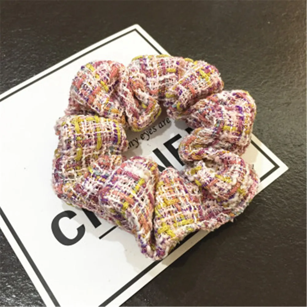 

Women Elastic Hair Ties Bands Adult Number 5 Plaid Pearl Fashion Scrunchies Girl Hair Accessories