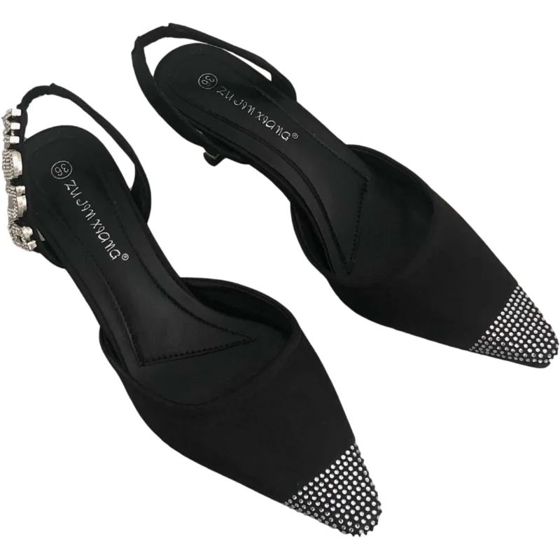 

Pointed Toe High Heels Women's Sandals 2021 Rhinestone Letters Stiletto Satin Single Shoes Elastic Band Black Sexy Women's Shoes