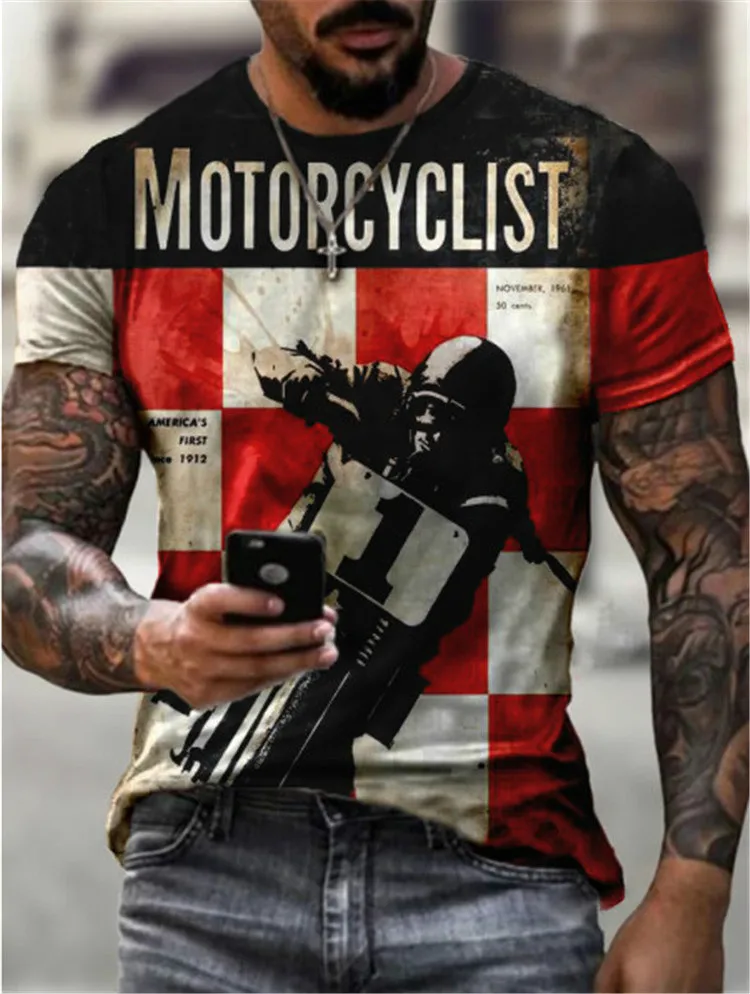 

Summer men's T-shirt street fashion style motorcycle 3D clothes; oversized men's top loose pullover T-shirt