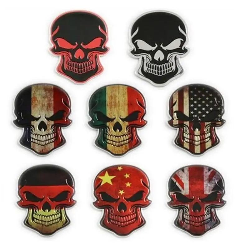 

Metal Aluminum Country Flag Sytle Skull Shape Car Badges Emblems Stickers