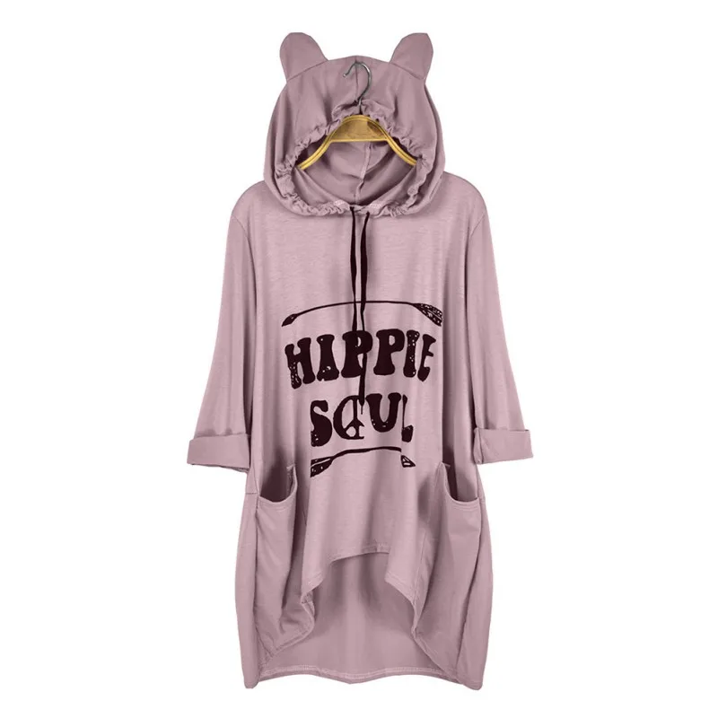 

Women Hooded Sweatshirt Long Letter printed Sweet Girl Autumn Winter Tops Student Long Pullover Bear Ear Hoodies Plus Size