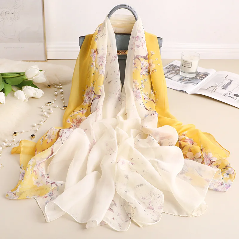 2020 Новый женский шелковый шарф с цветочным принтом пляжные шали и обертывания