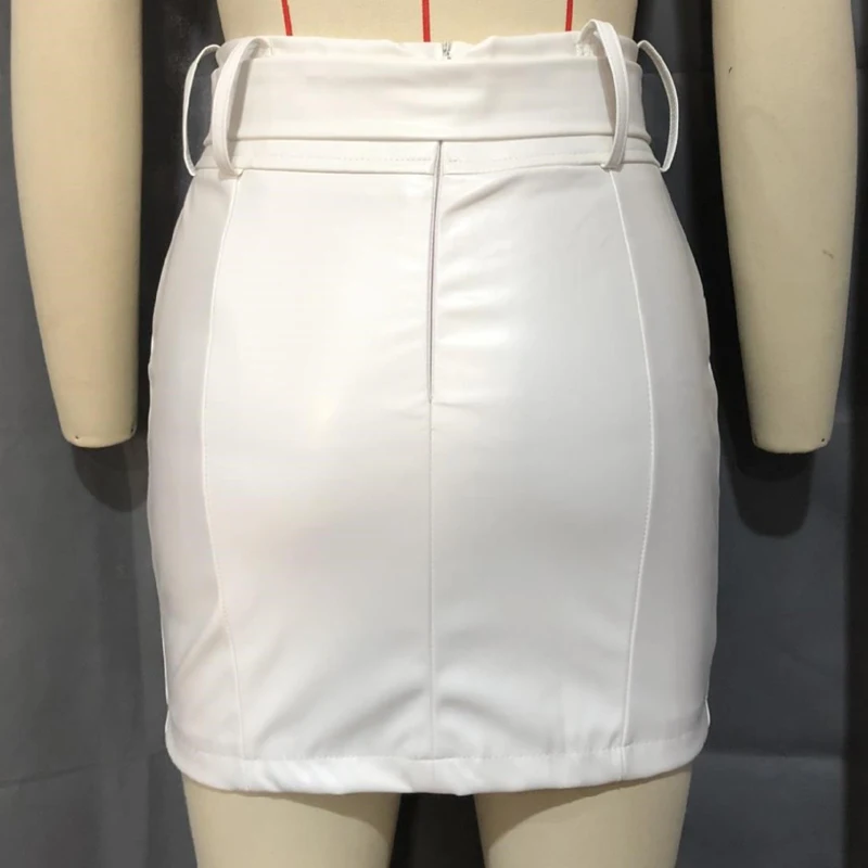 

Vintage Leather Women Empire Sexy High Waist Skirts Sashes Zipper Pencil Wrap Straight Skirts Summer White Skirt Women Plus Size