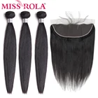 Miss Rola Hair 100% человеческие волосы, малазийские прямые волосы естественного цвета, 3 пряди с 13*4 кружевной фронтальной застежкой, не Реми