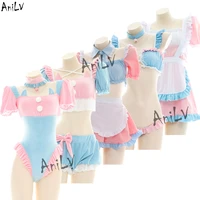 anilv anime lolita girl maid series pajamas swimsuit costume women cartoon cute kawaii student pink blue lingerie set cosplay