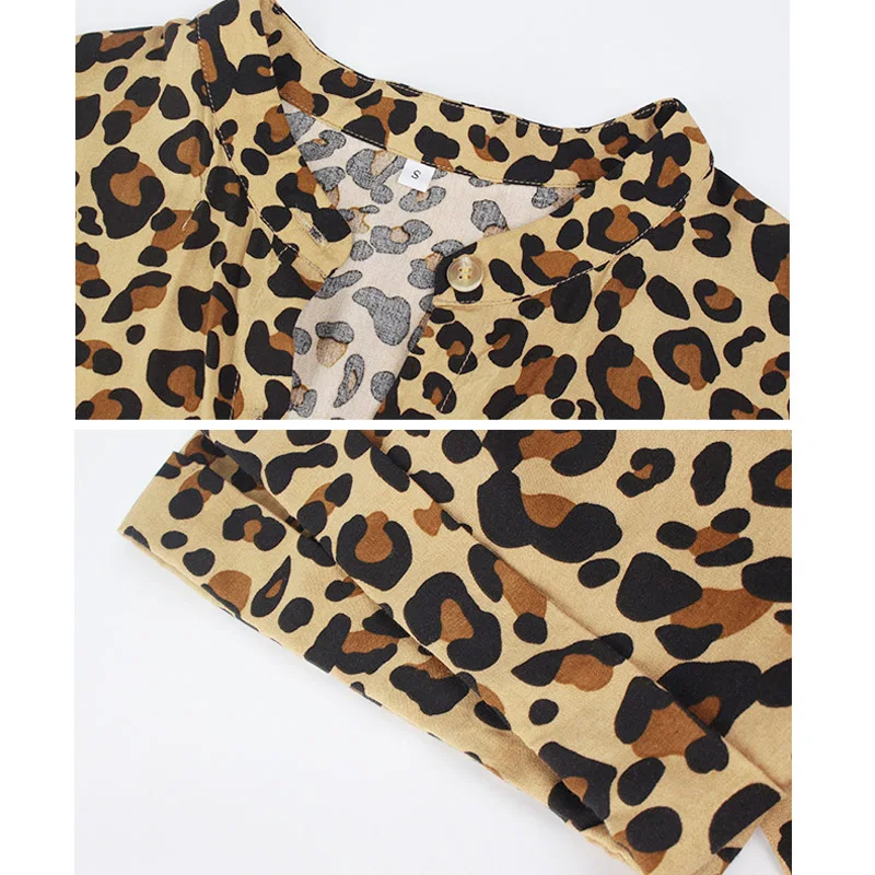 

Summer Leopard Dress 2020 Women Vintage Long Beach Dress Casual Loose Short Sleeve V-neck Button Down Elastic Waist Vestidos