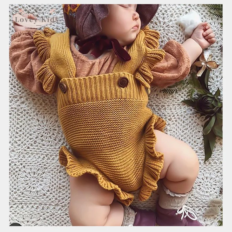 

Трикотажные Комбинезоны для маленьких девочек, осень 2021, вязаные однотонные комбинезоны без рукавов с изображением грибка и съедобного дер...