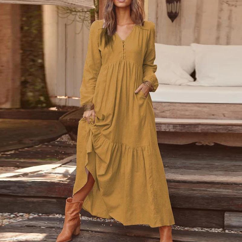 Женские платья Boho с v-образным вырезом Платье Повседневный свободный пляжный