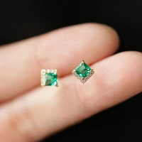 cute female square crystal small earrings real 925 sterling silver gold stud earrings for women dainty bride wedding earrings