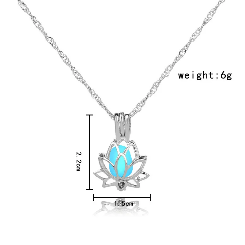 Luminous Lotus Pendant Necklaces Women Men Retro Fluorescent Stone Alloy Chain Necklace Healing Yoga Jewelry Gifts | Украшения и