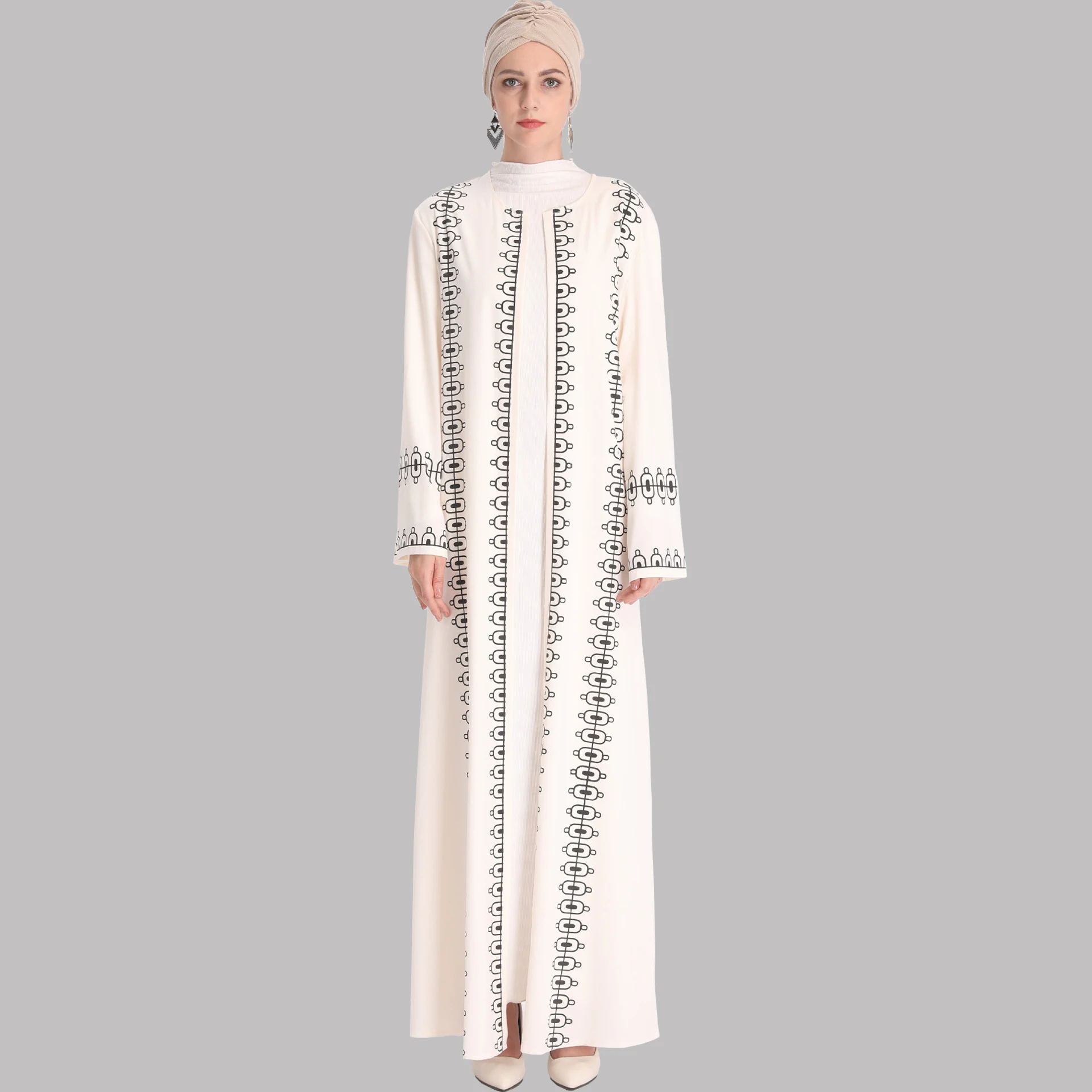 

Кимоно с принтом в виде индейки, кардиганы с открытой передней частью, женское мусульманское, арабское, дубайское, бежевое платье-Абая, верх...