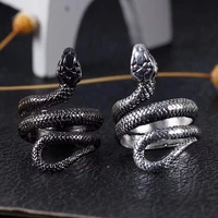 retro black mamba snake ring winding cobra ring silver black punk style men and women fashion ring jewelry gift