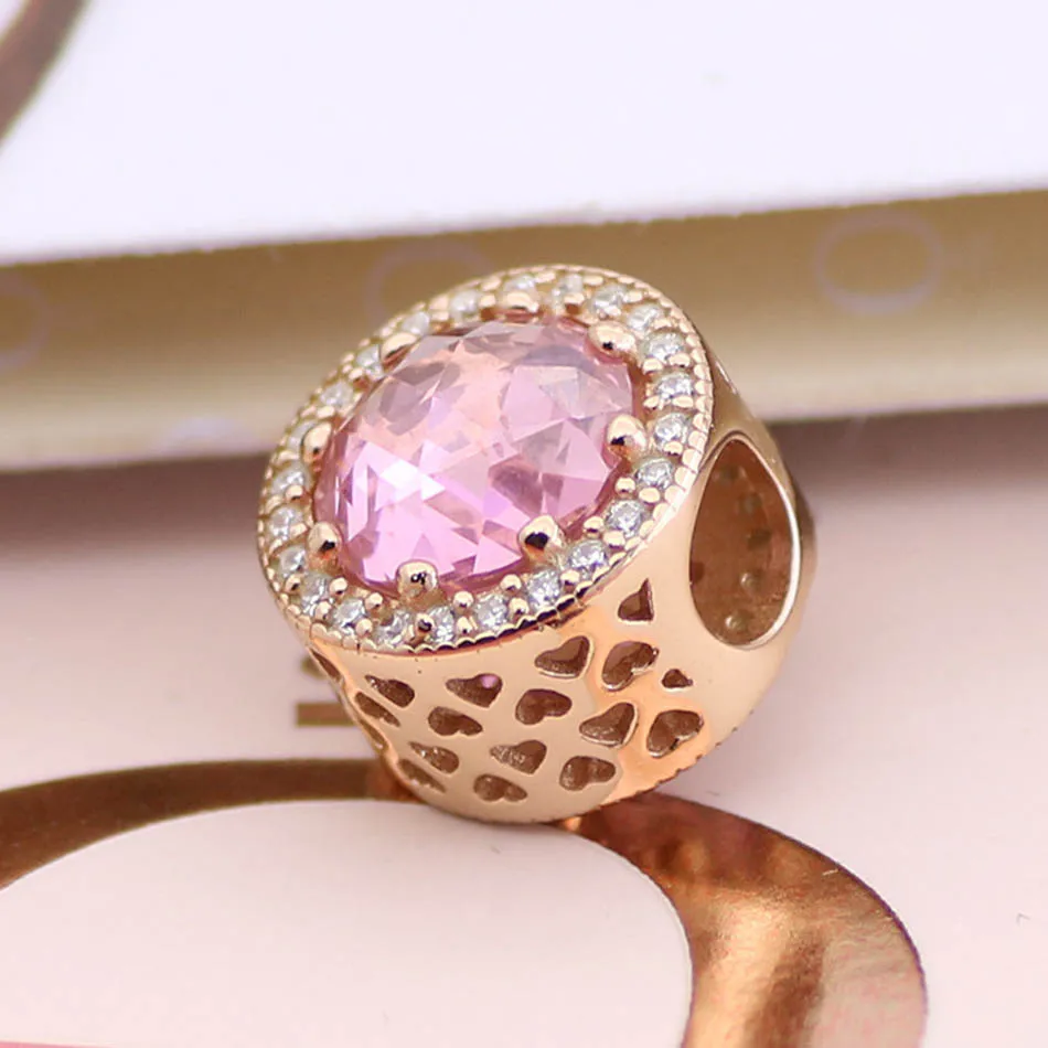 

Authentic S925 Silver DIY Jewelry Rose Blush Pink Radiant Charms fit Lady Bracelet Bangle Crytasl Clear CZ Girl Lady Gift
