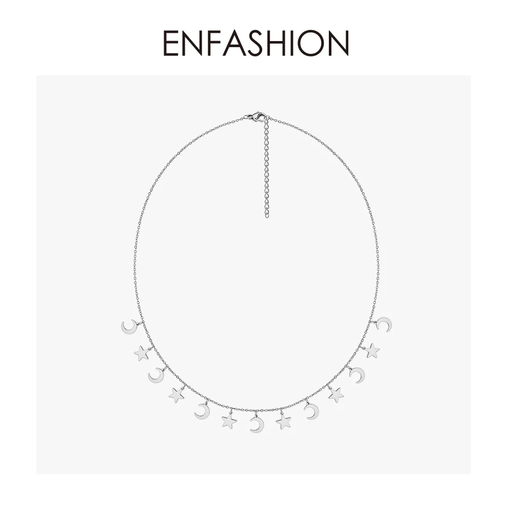 ENFASHION звезда и колье-чокер с Луной для женщин нержавеющая сталь цепь Подвески Ожерелья Мода Femme ювелирные изделия ожерелье PM193014 - Окраска металла: Silver color