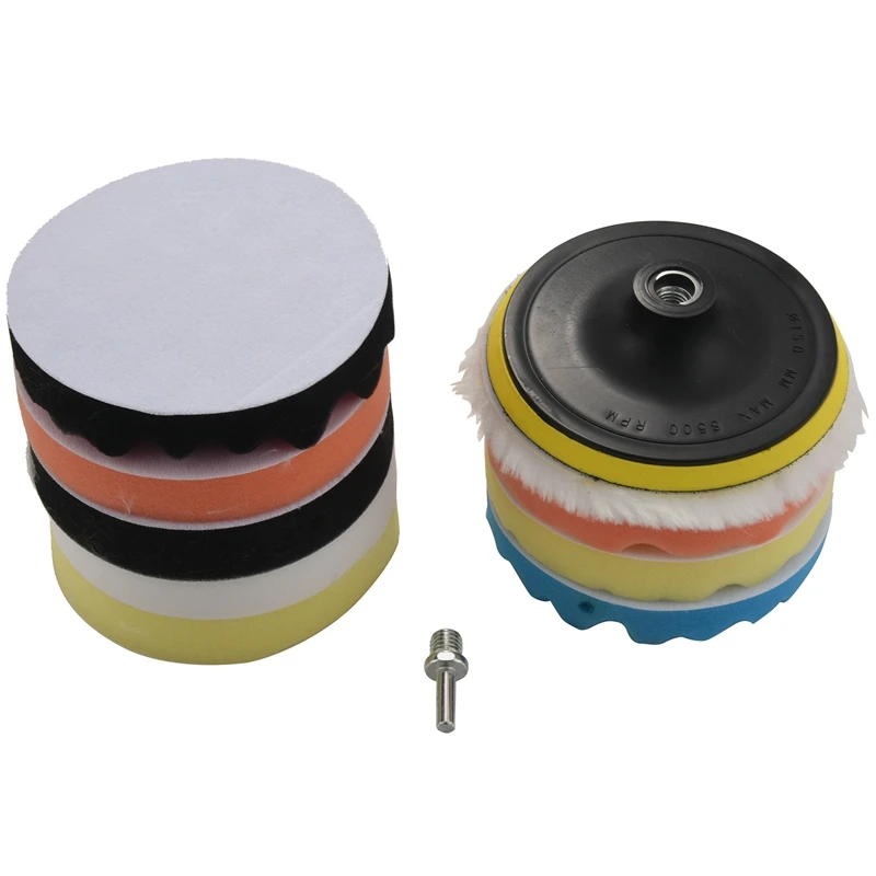 

6 Inch Buffing And Polishing Pad Kit for Car Polisher 11 Pcs with Drill Adapter