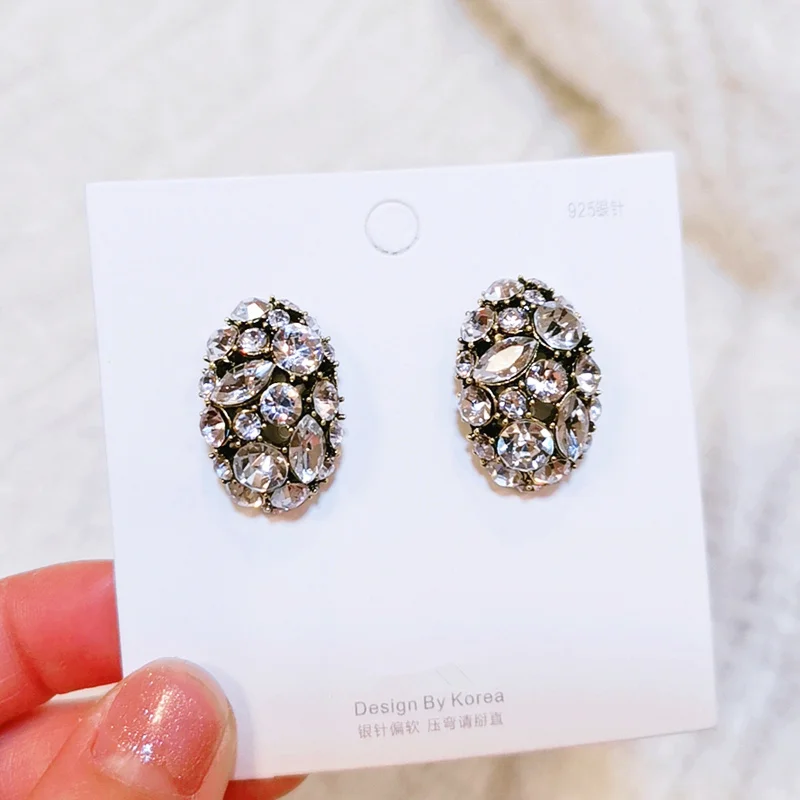 Женские винтажные серьги гвоздики с кристаллами роскошные элегантные массивные