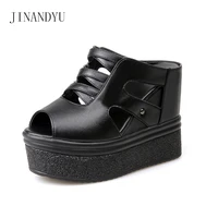 woman slippers wedge platform sandals high heels sliders shoes women casuales white black shoe woman leather shoes slipper new