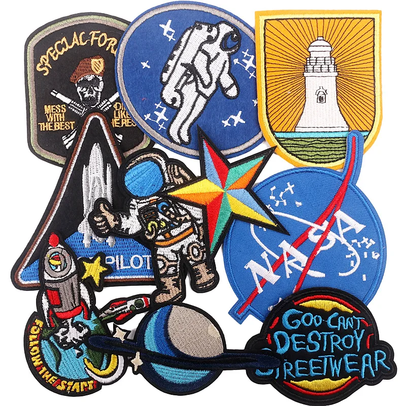 

American Apollo Project Embroidery Patch Five-pointed Star Rocket Space Iron Sew Cloth Sticker Aerospace Clothes Backpack Decor