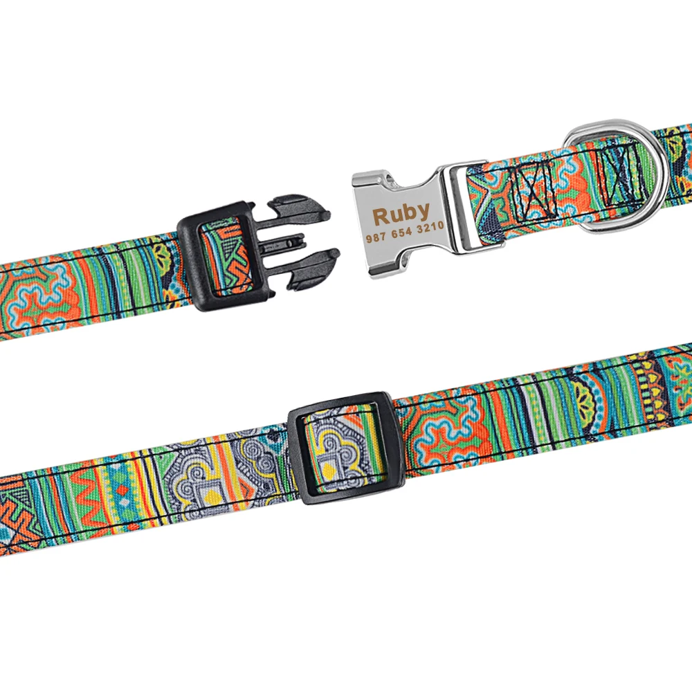 Регулируемый нейлоновый унисекс-поводок для собак в модном стиле с персонализированной гравировкой бесплатно. Информация о питомце на маленьком или большом ярлыке.