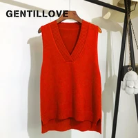 solid loose sweater spring winter womens vest knitted vest v neck joker knitted vest womens vests winter outerwear oversized