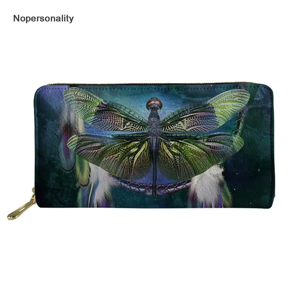 Nopersonality Colorful Dragonfly Print Leather Wallets Long Credit Card Holder 3d Female Clutch Hand Bag Phone Pouch