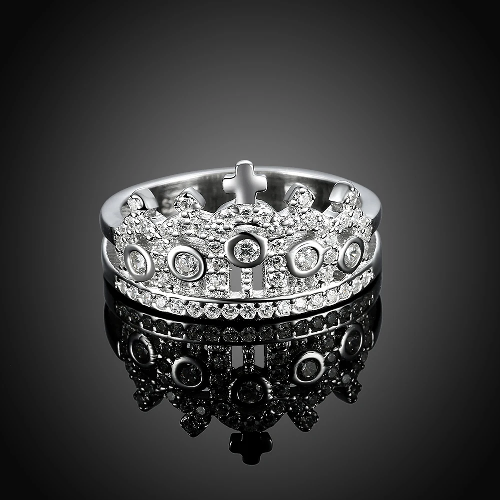 

ZEMIOR Genuine 925 Sterling Silver Engagement Rings For Women Shiny Cubic Zirconia Princess Crown Ring Romantic Silver Jewelry