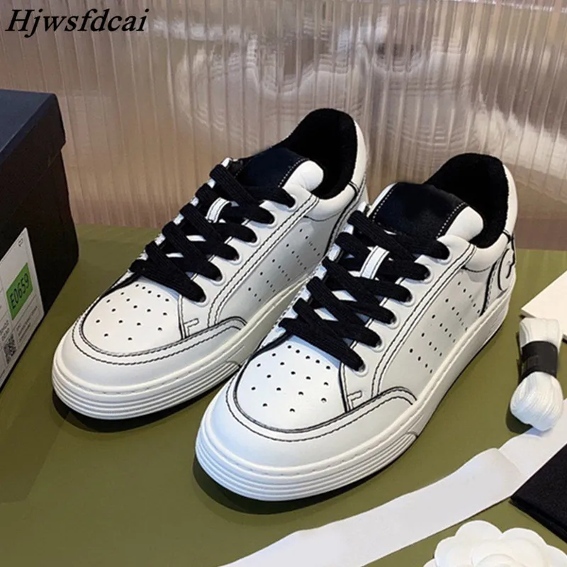 

Hjwsfdcai Women Colorful Sneakers Luxury Brand Lace Up Flat Shoes Genuine Leather Round Toe Casual Platform Shoes Woman Footwear