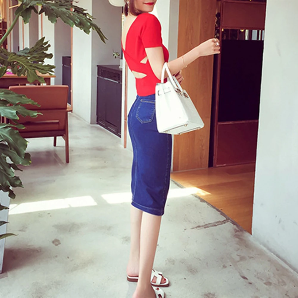 Новые женские эластичные джинсовые юбки Облегающие юбки-карандаш с высокой