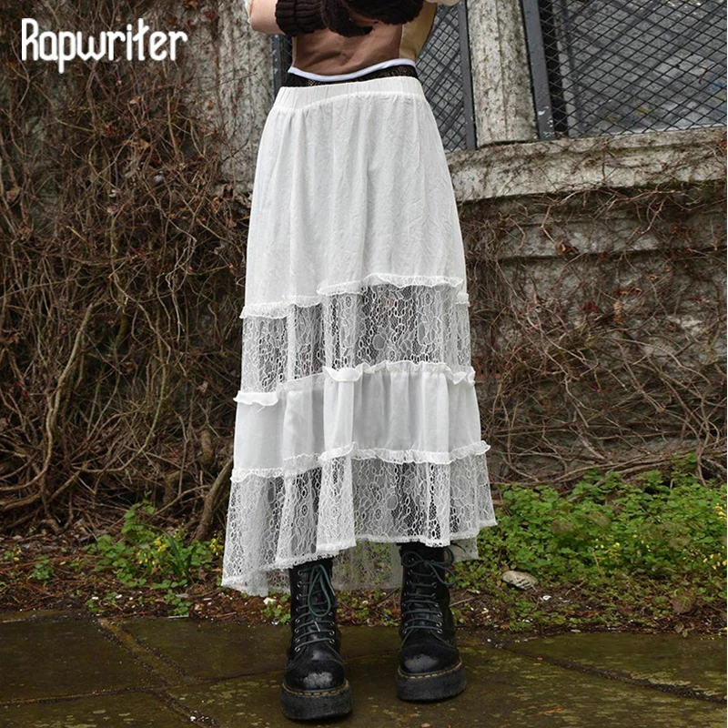 

Женская кружевная юбка макси в стиле «Харадзюку», с оборками